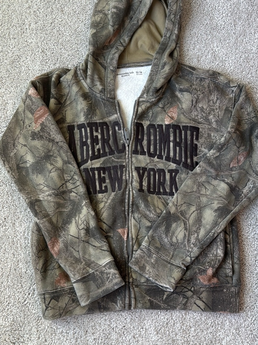 abercrombie kids Camo Zip Hoodie in Green & Brown